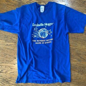 Vintage Louisville Slugger 90s Graphic Baseball T Shirt Medium Sports Blue